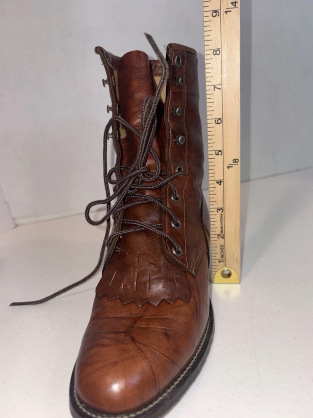 Justin L0563 Women's Brown Marble Deerlite Leather Laced Boots - Size 6.5B Box - Picture 9 of 12